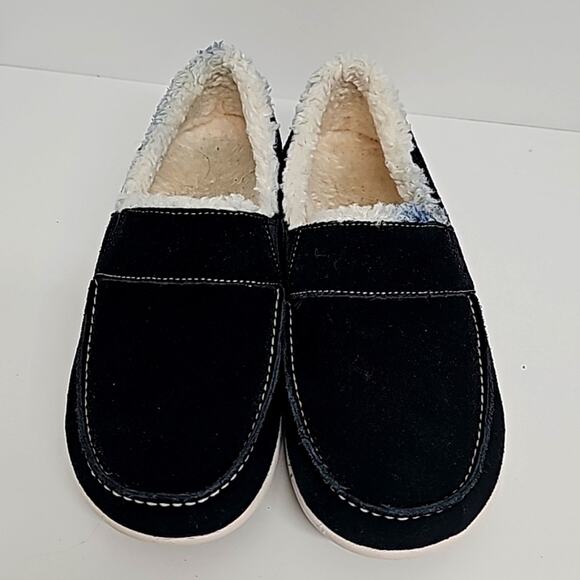 Spenco Fiesta Black White Fur Lined Slipper/Shoes Orthopedic Wm Size 9B - Defect - Picture 2 of 12